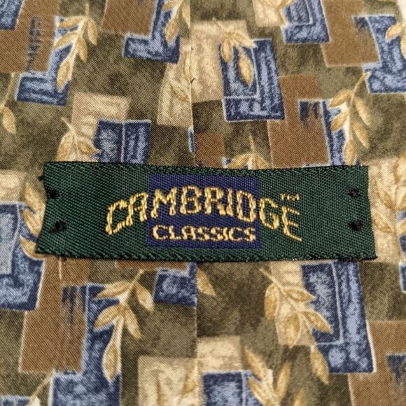 Vintage Men's 100% Silk Tie by Cambridge Classic Leaf Motif - Picture 5 of 11